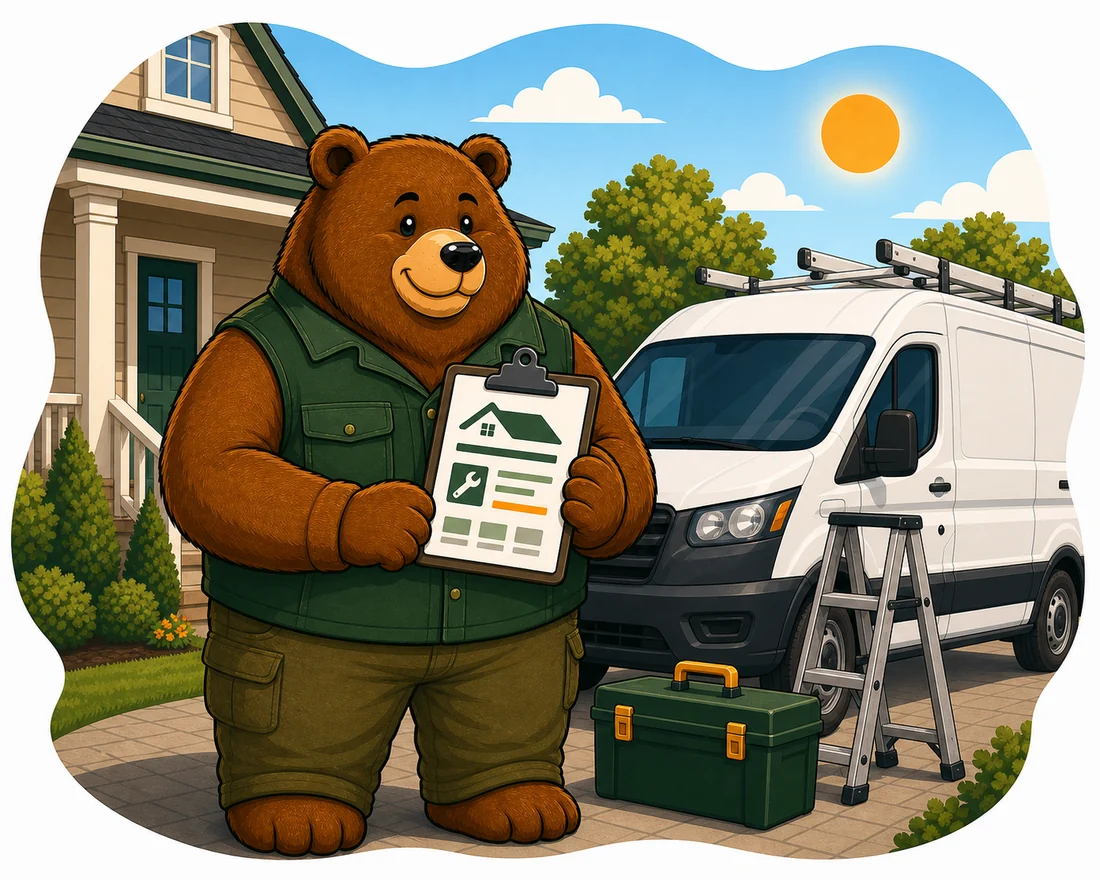 Website design for home service businesses with Kodiak bear beside service van