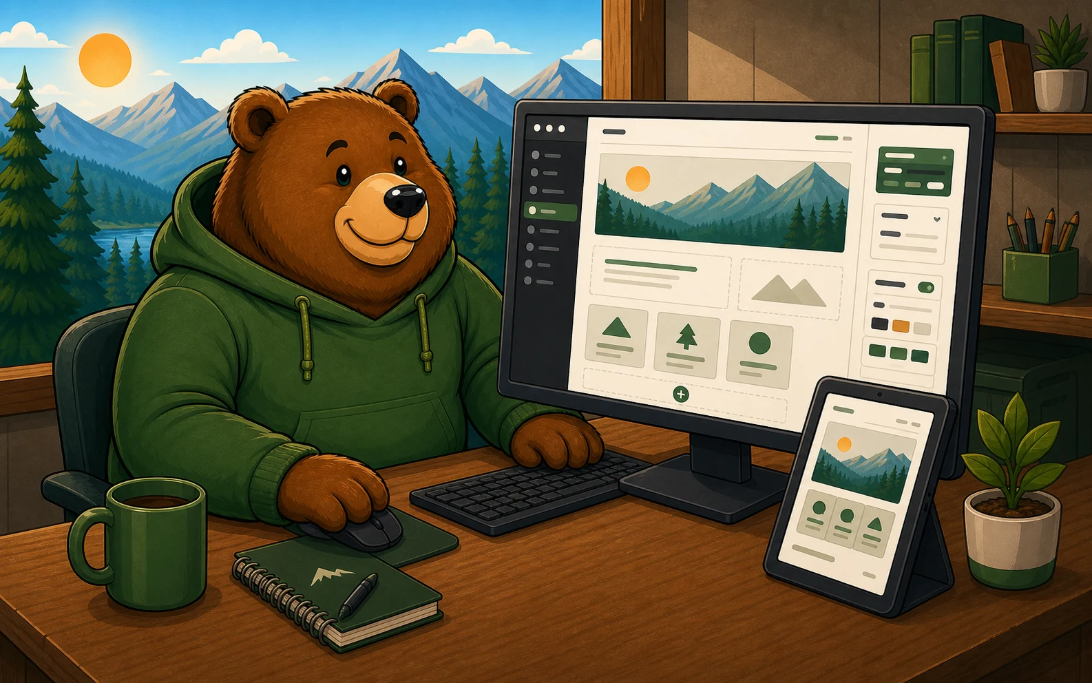 Kodiak bear editing a simple WordPress business website